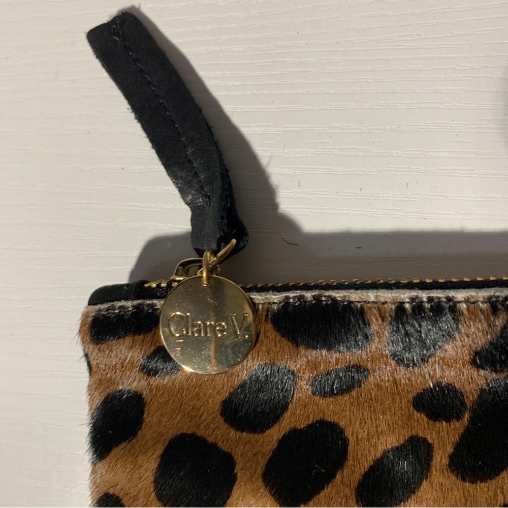 Clare V. Tan Leopard  Calf Hair Fold Over Clutch Purse Bag  11.5 x11 In - Picture 2 of 7